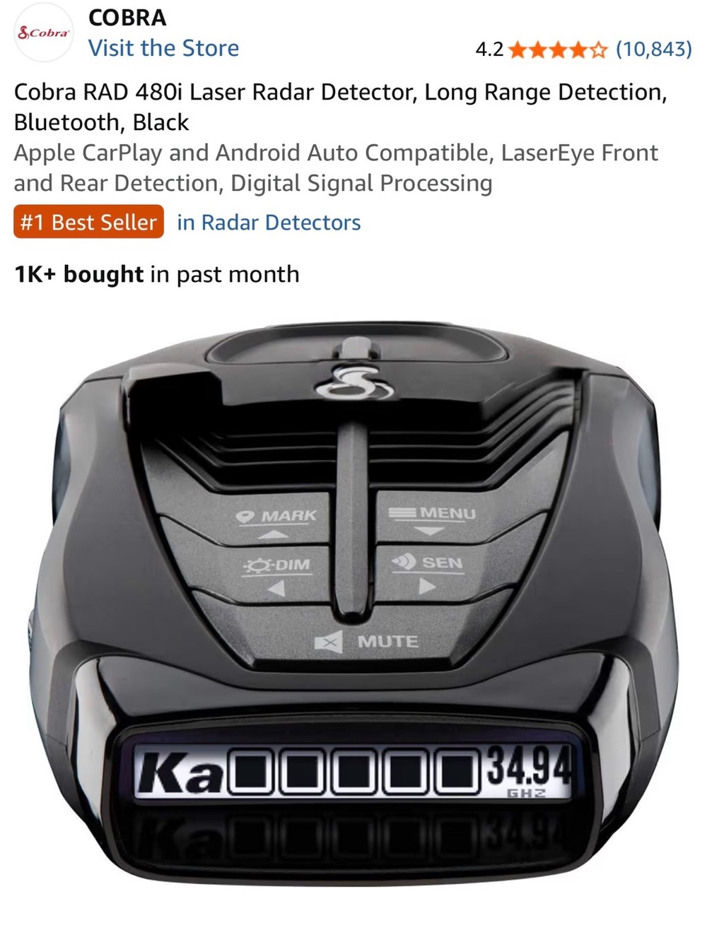 Cobra RAD 480i Laser Radar Detector — Black